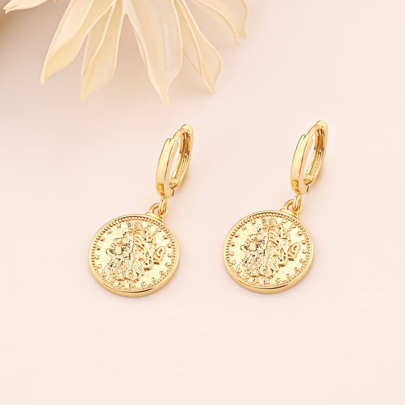 SANNYRA Gold Coin Earrings, 14K Gold Plated Brass Hoop Earrings, Dangle Design, Perfect for Various Occasions - Image 4